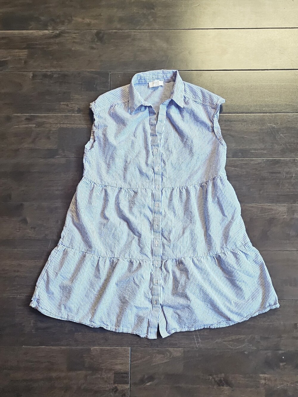 LOFT Blue and White Striped Sleeveless Shirt Dress
